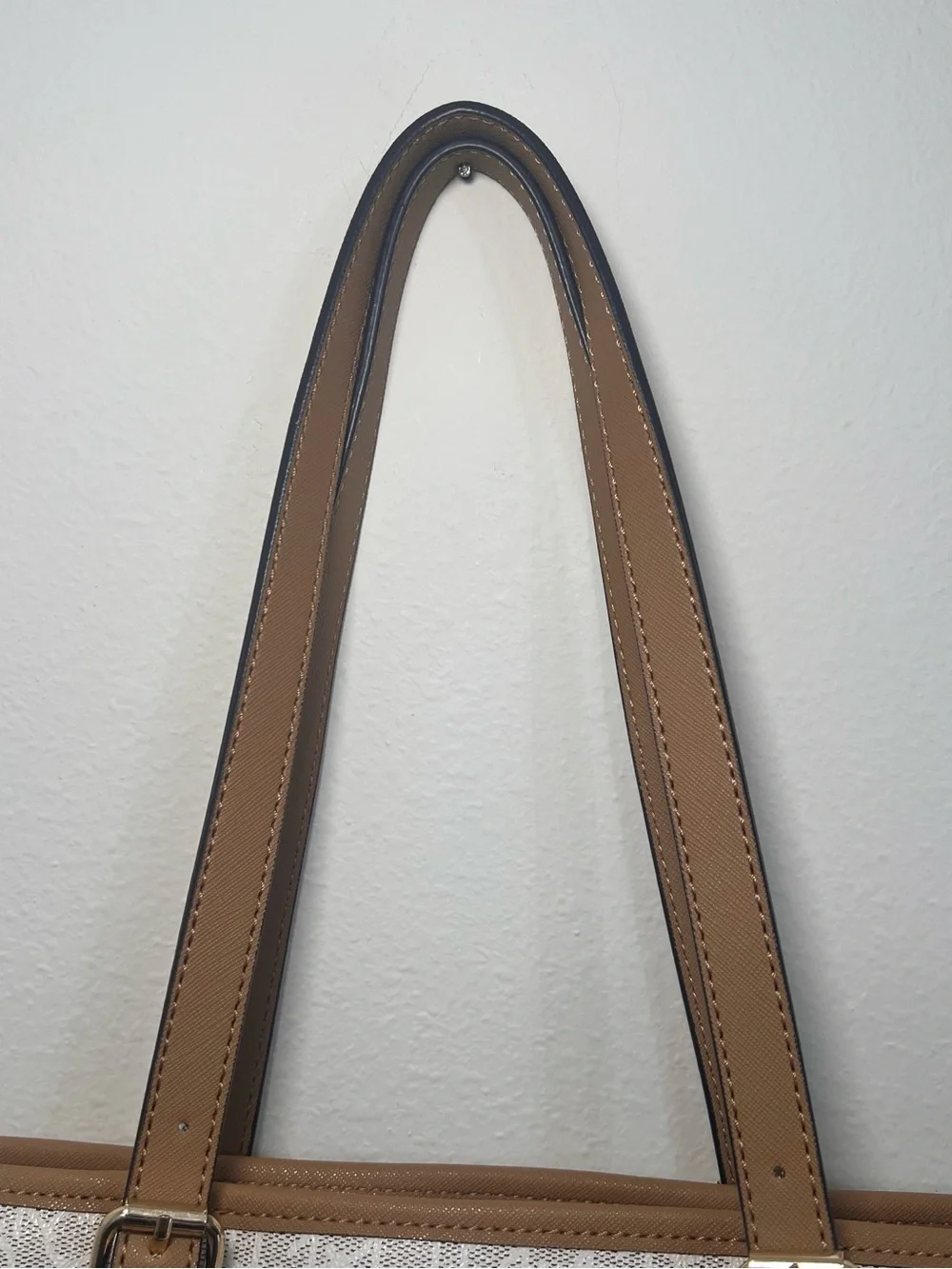 Calvin Klein Cream Monogram Tote with Tan Trim